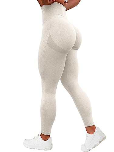 TAYOEA Damen Kompressions Sport Leggings Yoga Lange Leggings Slim Fitnesshose Sporthosen Blickdicht Scrunch Butt Yogahose Nahtlos Push up Leggings Hohe Taille Übung Fitness Joggen Aprikose Farbe,XL von TAYOEA