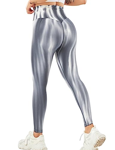 TAYOEA Damen Kompressions Sport Leggings Yoga Lange Leggings Slim Fitnesshose Sporthosen Blickdicht Scrunch Butt Yogahose Nahtlos Push up Leggings Hohe Taille Übung Fitness Joggen Grau Aurora,L von TAYOEA