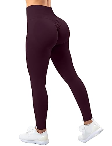 TAYOEA Damen Kompressions Sport Leggings Yoga Lange Leggings Slim Fitnesshose Sporthosen Blickdicht Scrunch Butt Yogahose Nahtlos Push up Leggings Hohe Taille Übung Fitness Joggen Scrunch blackberry,S von TAYOEA