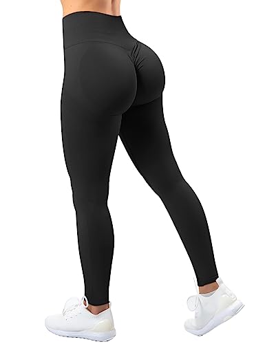 TAYOEA Damen Kompressions Sport Leggings Yoga Lange Leggings Slim Fitnesshose Sporthosen Blickdicht Scrunch Butt Yogahose Nahtlos Push up Leggings Hohe Taille Übung Fitness Joggen Scrunch Black,S von TAYOEA