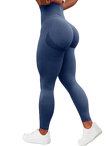 TAYOEA Damen Kompressions Sport Leggings Yoga Lange Leggings Slim Fitnesshose Sporthosen Blickdicht Scrunch Butt Yogahose Nahtlos Push up Leggings Hohe Taille Übung Fitness Joggen Tief Blau,L von TAYOEA