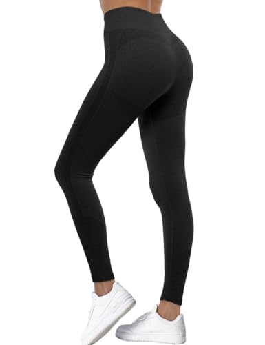 TAYOEA Sport Damen Push Up Leggings Fitness Scrunch Butt Leggings Damen Booty Gym Nahtlose Leggings Blickdicht Hohe Taille Yogahose Schwarz，L von TAYOEA