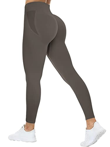 TAYOEA Damen Scruch Butt Leggings Booty Lifting Sports Gym Fitnesshosen Push up Leggings Hohe Taille ​Übung Fitness Joggen Braun,S von TAYOEA