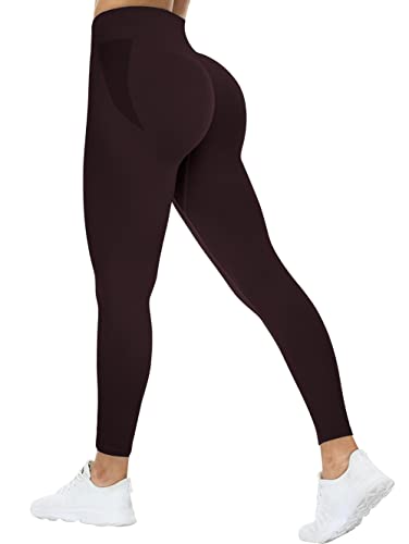 TAYOEA Scrunch Butt Legging Gym Workout Sporthose Blickdicht Sport Booty Lifting Leggings Nahtlose Hohe Taille Fitnesshose Brombeer Lila,M von TAYOEA