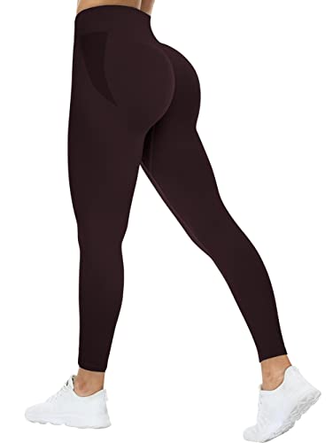 TAYOEA Scrunch Butt Legging Gym Workout Sporthose Blickdicht Sport Booty Lifting Leggings Nahtlose Hohe Taille Fitnesshose Brombeer Lila,XL von TAYOEA