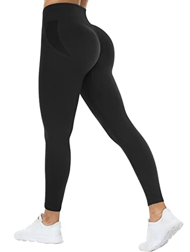 TAYOEA Scrunch Butt Leggings Hoch Taille Workout Legging Blickdicht Kompressions Push up Leggins Lang Seamless Sporthose Fitnesshose Yogahose Schwarz,L von TAYOEA
