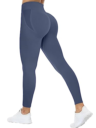 TAYOEA Damen Scruch Butt Leggings Booty Lifting Sports Gym Fitnesshosen Push up Leggings Hohe Taille ​Übung Fitness Joggen Blau,L von TAYOEA