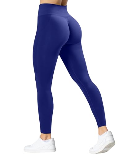 TAYOEA Damen Scruch Butt Leggings Nahtlos Sporthosen Blickdicht Gym Fitnesshosen Push up Leggings Slim Fit Yogahosen Fitness Joggen Pfauen Dunkelblau,XL von TAYOEA
