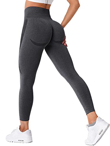 TAYOEA Damen Sport Leggings Blickdicht Yogahose Nahtlos Lange Leggings Slim Fit Fitnesshose Lächeln Kontur Push up Sporthosen Hohe Taille Yoga Lange Leggings ​Übung Fitness Joggen Dunkelgrau,L von TAYOEA