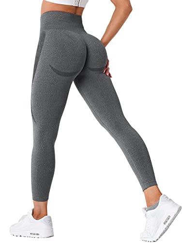 TAYOEA Damen Sport Leggings Blickdicht Yogahose Nahtlos Lange Leggings Slim Fit Fitnesshose Lächeln Kontur Push up Sporthosen Hohe Taille Yoga Lange Leggings ​Übung Fitness Joggen Grau,S von TAYOEA