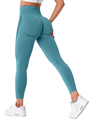 TAYOEA Damen Sport Leggings Blickdicht Yogahose Nahtlos Lange Leggings Slim Fit Fitnesshose Lächeln Kontur Push up Sporthosen Hohe Taille Yoga Lange Leggings ​Übung Fitness Joggen Grün,L von TAYOEA