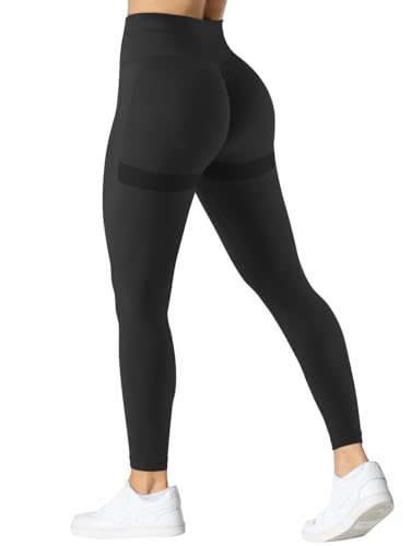 TAYOEA Damen Sport Leggings Gym Workout Push Up Leggings Blickdicht Scrunch Butt Yogahose Seamless Hohe Taille Sporthose Schwarz,L von TAYOEA