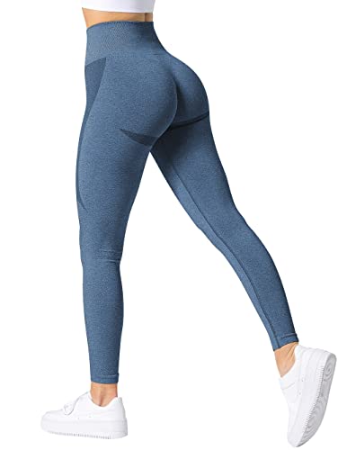 TAYOEA Damen Sport Leggings Nahtlose Booty Lifting Leggings Smile Contour Yogahose Blickdichte Gym Fitness Hohe Taille Sporthose Blau,L von TAYOEA