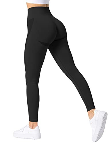 TAYOEA Damen Sport Leggings Nahtlose Booty Lifting Leggings Smile Contour Yogahose Blickdichte Gym Fitness Hohe Taille Sporthose Schwarz,L von TAYOEA