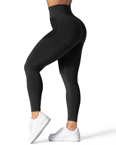 TAYOEA Damen Sport Leggings Nahtlose Booty Lifting Leggings Smile Contour Yogahose Blickdichte Gym Fitness Hohe Taille Sporthose Schwarz,S von TAYOEA