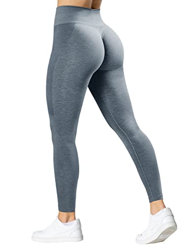 TAYOEA Damen Sport Leggings Nahtlose Scrunch Butt Push Up Leggings Blickdicht Gym Fitnesshosen Hohe Taille Sporthose Yoga Hosen Grau,L von TAYOEA