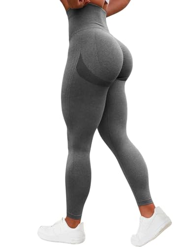 TAYOEA Damen Sport Leggings Scrunch Butt Yogahose Slim Fitnesshose Sporthosen Blickdicht Nahtlos Push up Leggings Fitness Joggen Grau,L von TAYOEA