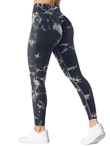 TAYOEA Damen Tie Dye Sport Leggings Gym Workout Blickdicht Push Up Leggings Seamless Fitnesshose Hohe Taille Sporthose Tie Dye Schwarz,L von TAYOEA