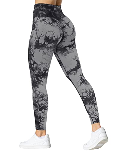 TAYOEA Damen Tie Dye Sport Leggings Gym Workout Blickdicht Push Up Leggings Seamless Fitnesshose Hohe Taille Sporthose Tie Dye Schwarz,XL von TAYOEA