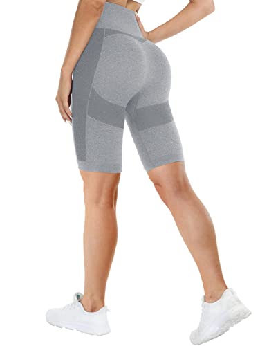 TAYOEA Kurze Leggings Damen Sporthose Nahtlose Shorts Kurz Radlerhose Hohe Taille Blickdicht Yogahose Sommer für Yoga Tights Shorts Joggen Radfahren Fitness Weiß Grau,L von TAYOEA