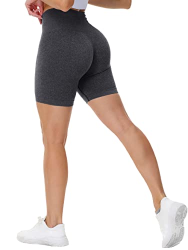 TAYOEA Kurze Leggings Damen Sporthose Seamless Shorts Hohe Taille Blickdicht Yogahose Sommer für Yoga Joggen Radfahren Fitness Dunkel grau,S von TAYOEA