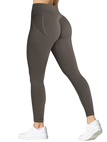 TAYOEA Scrunch Butt Legging Gym Workout Sporthose Blickdicht Sport Booty Lifting Leggings Nahtlose Hohe Taille Fitnesshose Braun,M von TAYOEA