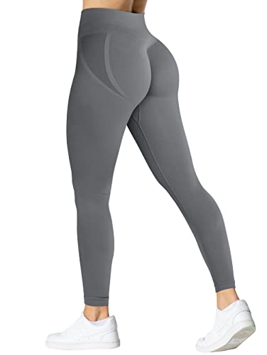 TAYOEA Scrunch Butt Legging Gym Workout Sporthose Blickdicht Sport Booty Lifting Leggings Nahtlose Hohe Taille Fitnesshose Grau,L von TAYOEA