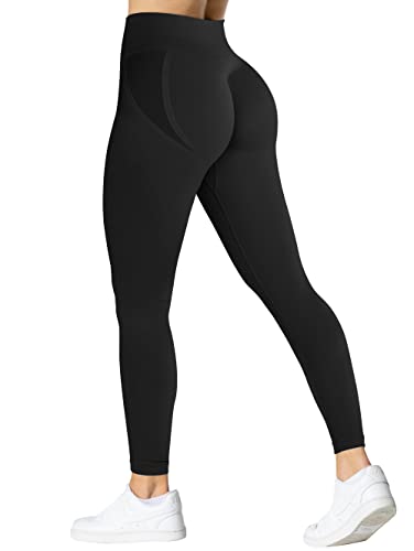 TAYOEA Scrunch Butt Legging Gym Workout Sporthose Blickdicht Sport Booty Lifting Leggings Nahtlose Hohe Taille Fitnesshose Schwarz,L von TAYOEA