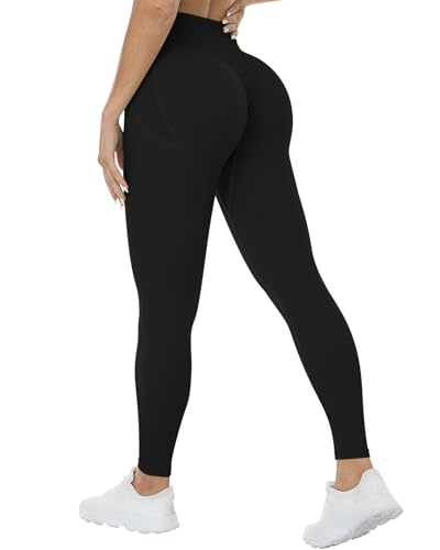 TAYOEA Scrunch Butt Legging Gym Workout Sporthose Blickdicht Sport Booty Lifting Leggings Nahtlose Hohe Taille Fitnesshose Schwarz,S von TAYOEA