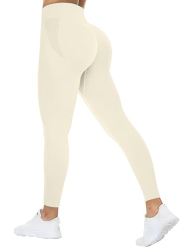 TAYOEA Scrunch Butt Leggings Hoch Taille Workout Legging Blickdicht Kompressions Push up Leggins Lang Seamless Sporthose Fitnesshose Yogahose Beige,M von TAYOEA