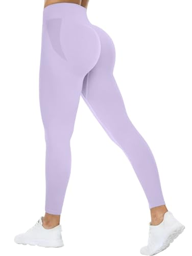 TAYOEA Scrunch Butt Leggings Hoch Taille Workout Legging Blickdicht Kompressions Push up Leggins Lang Seamless Sporthose Fitnesshose Yogahose Violett,XS von TAYOEA