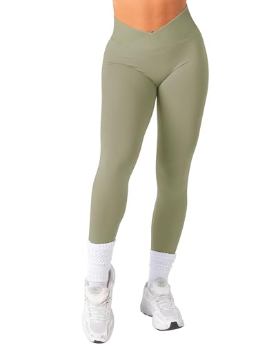 TAYOEA Scrunch Leggings Damen Push Up Sport Leggings High Waist Gym Leggings Seamless Boom Booty Leggings Blickdicht Shape Sporthose für Yoga Fitness Olivgrün,L von TAYOEA