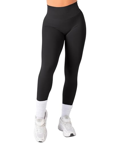 TAYOEA Scrunch Leggings Damen Push Up Sport Leggings High Waist Gym Leggings Seamless Boom Booty Leggings Blickdicht Shape Sporthose für Yoga Fitness Schwarz,L von TAYOEA
