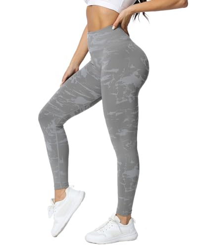 TAYOEA Leggings Damen Sport Push Up Leggings Seamless High Waist Yogahose Blickdichte Bauchkontrolle Slim Leggins Gym Yoga Fitness Workout Grau,L von TAYOEA