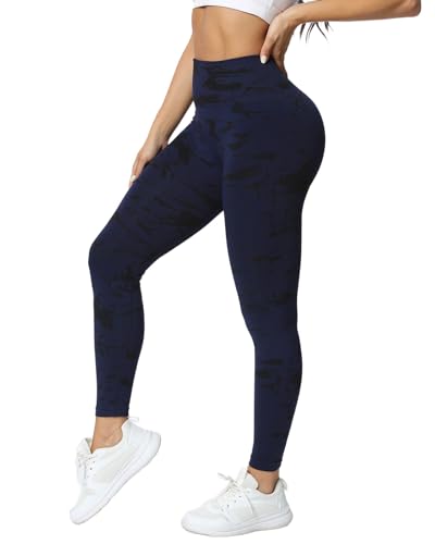 TAYOEA Gym Leggings Damen Ohne Scrunch Sportleggings High Waist Push Up Leggings Seamless Elastisch Slim Leggings für Fitness Yoga Workout Navy Blau,M von TAYOEA