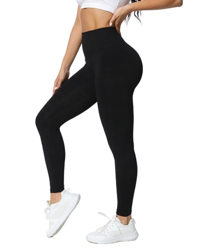 TAYOEA Sport Leggings Damen Ohne Scrunch Gym Leggings Seamless Push Up Yoga Hosen Blickdicht High Waist Sporthose Damen für Fitness Yoga Workout Schwarz,M von TAYOEA