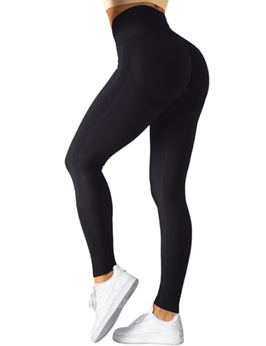 TAYOEA Sport Leggings Damen Nahtlose Scrunch Leggings Hohe Taille Fitnesshose Gym Yogahose Booty Lifting Push up Workout Blickdicht Sporthose Schwarz，L von TAYOEA