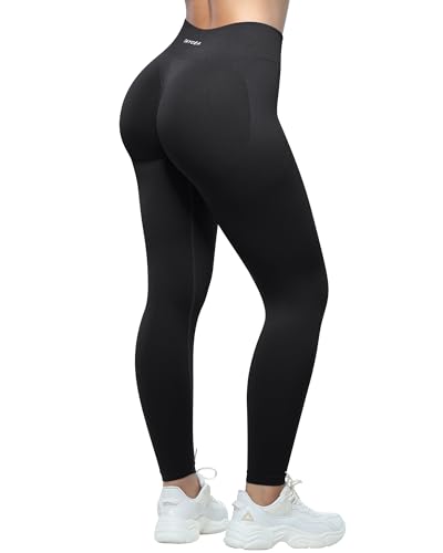 TAYOEA Sport Leggings Damen Push Up Booty Lifting Sportleggins Seamless Scrunch Butt Sporthose für Yoga Gym und Alltag Schwarz,XL von TAYOEA