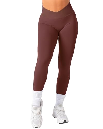 TAYOEA Sport Leggings Damen V Cross Stretch Push Up Yoga Leggings Scrunch Butt Fitness Leggings High Waist Seamless Workout Sportleggins Booty Lifting Elastisch Yoga Gym Hosen Espresso,XL von TAYOEA