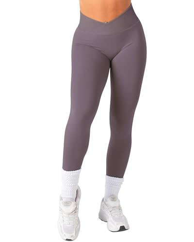 TAYOEA Sport Leggings Damen V Cross Stretch Push Up Yoga Leggings Scrunch Butt Fitness Leggings High Waist Seamless Workout Sportleggins Booty Lifting Elastisch Yoga Gym Hosen Stahl,XS von TAYOEA