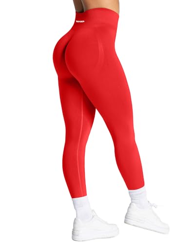 TAYOEA Sport Leggings Damen mit Scrunch Butt Push Up Booty Lifting Sporthose Blickdichte Nahtlos sportleggins für Yoga Gym Alltag Rot,M von TAYOEA