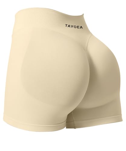 TAYOEA Sport Shorts Damen Scrunch Kurze Sporthose Push Up Kurze Leggings Butt Lifting Gym Short Nahtlose Workout Radlerhose Damen Beige Weiß,M von TAYOEA