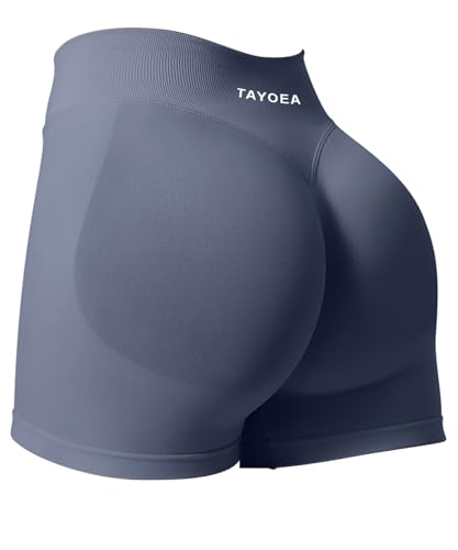 TAYOEA Sport Shorts Damen Scrunch Kurze Sporthose Push Up Kurze Leggings Butt Lifting Gym Short Nahtlose Workout Radlerhose Damen Blau Grau,L von TAYOEA