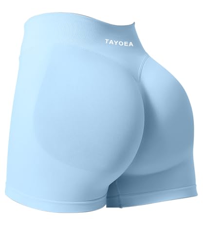 TAYOEA Sport Shorts Damen Scrunch Kurze Sporthose Push Up Kurze Leggings Butt Lifting Gym Short Nahtlose Workout Radlerhose Damen Hellblue,S von TAYOEA
