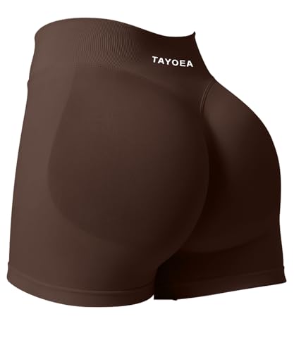 TAYOEA Sport Shorts Damen Scrunch Kurze Sporthose Push Up Kurze Leggings Butt Lifting Gym Short Nahtlose Workout Radlerhose Damen Kaffeefarbe,M von TAYOEA