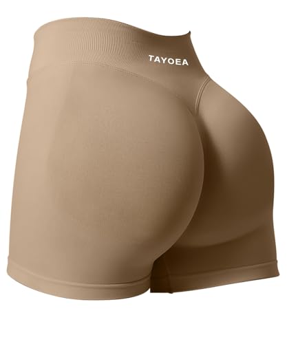 TAYOEA Sport Shorts Damen Scrunch Kurze Sporthose Push Up Kurze Leggings Butt Lifting Gym Short Nahtlose Workout Radlerhose Damen Kakaofarbe,XL von TAYOEA