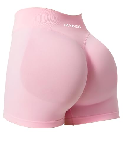 TAYOEA Sport Shorts Damen Scrunch Kurze Sporthose Push Up Kurze Leggings Butt Lifting Gym Short Nahtlose Workout Radlerhose Damen Rosa,S von TAYOEA
