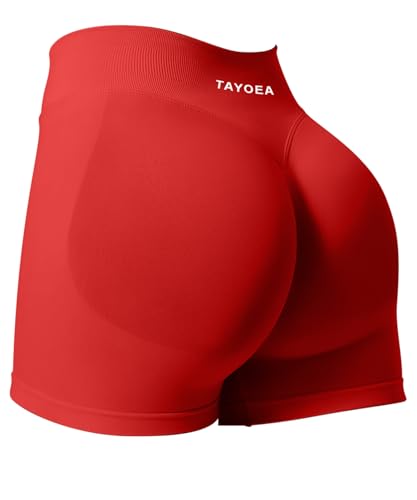 TAYOEA Sport Shorts Damen Scrunch Kurze Sporthose Push Up Kurze Leggings Butt Lifting Gym Short Nahtlose Workout Radlerhose Damen Rot,M von TAYOEA