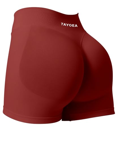 TAYOEA Sport Shorts Damen Scrunch Kurze Sporthose Push Up Kurze Leggings Butt Lifting Gym Short Nahtlose Workout Radlerhose Damen Scharlachrot,XS von TAYOEA