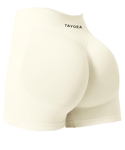 TAYOEA Sport Shorts Damen Scrunch Kurze Sporthose Push Up Kurze Leggings Butt Lifting Gym Short Nahtlose Workout Radlerhose Damen Weiß,S von TAYOEA
